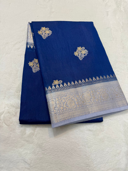 Royal blue & silver shade raw mango premium Banarasi saree
