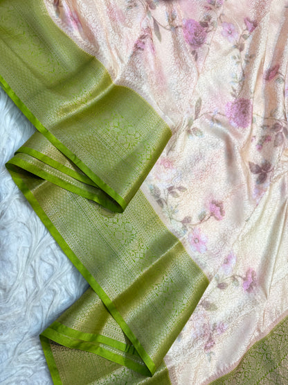 multicolour soft Dupion silk digital  print Banarasi saree