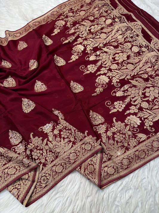 Maroon shade Chinon Viscose premium saree