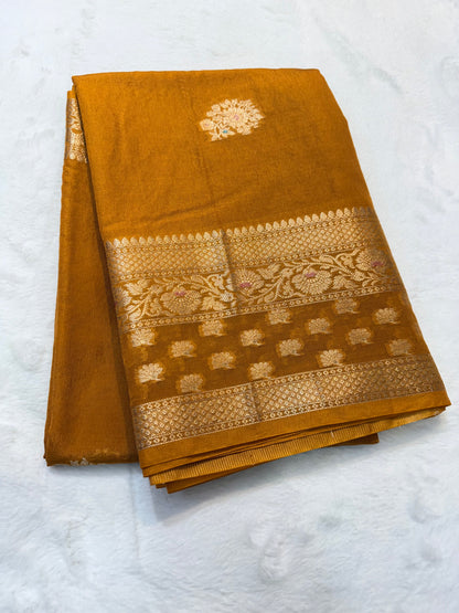Bronze shade raw mango  premium Banarasi saree