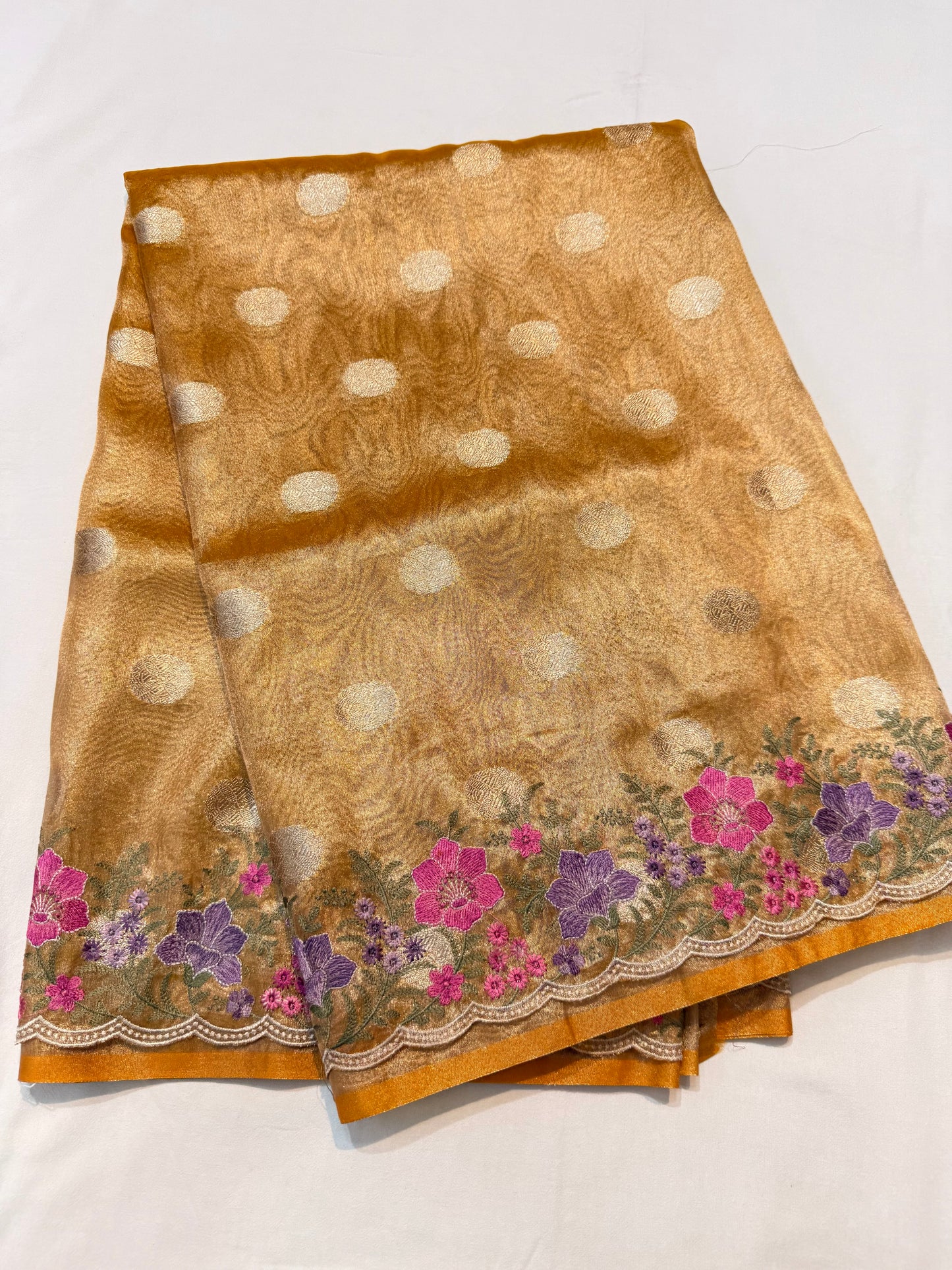 Gold  tissue cutwork embroidery premium designer Banarasi saree