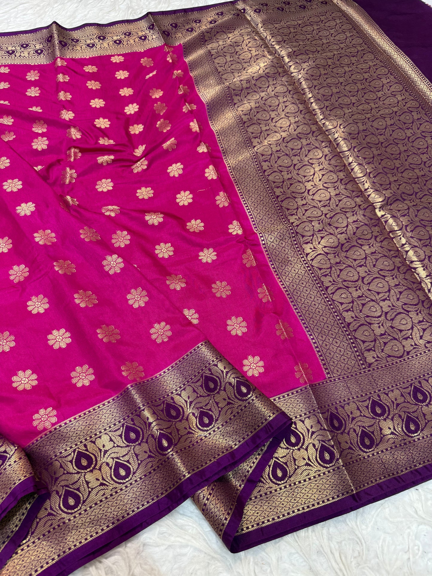 Royal pink & magenta shade  Dupion Silk premium Banarasi Saree