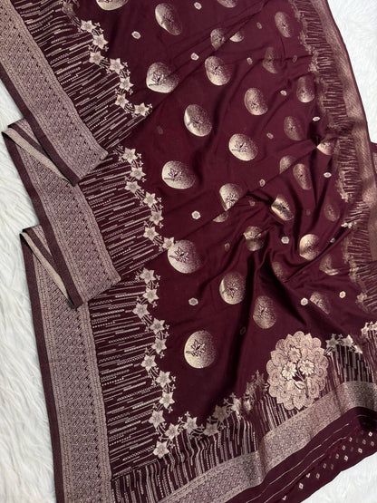 Wine shade georgatte Banarasi saree