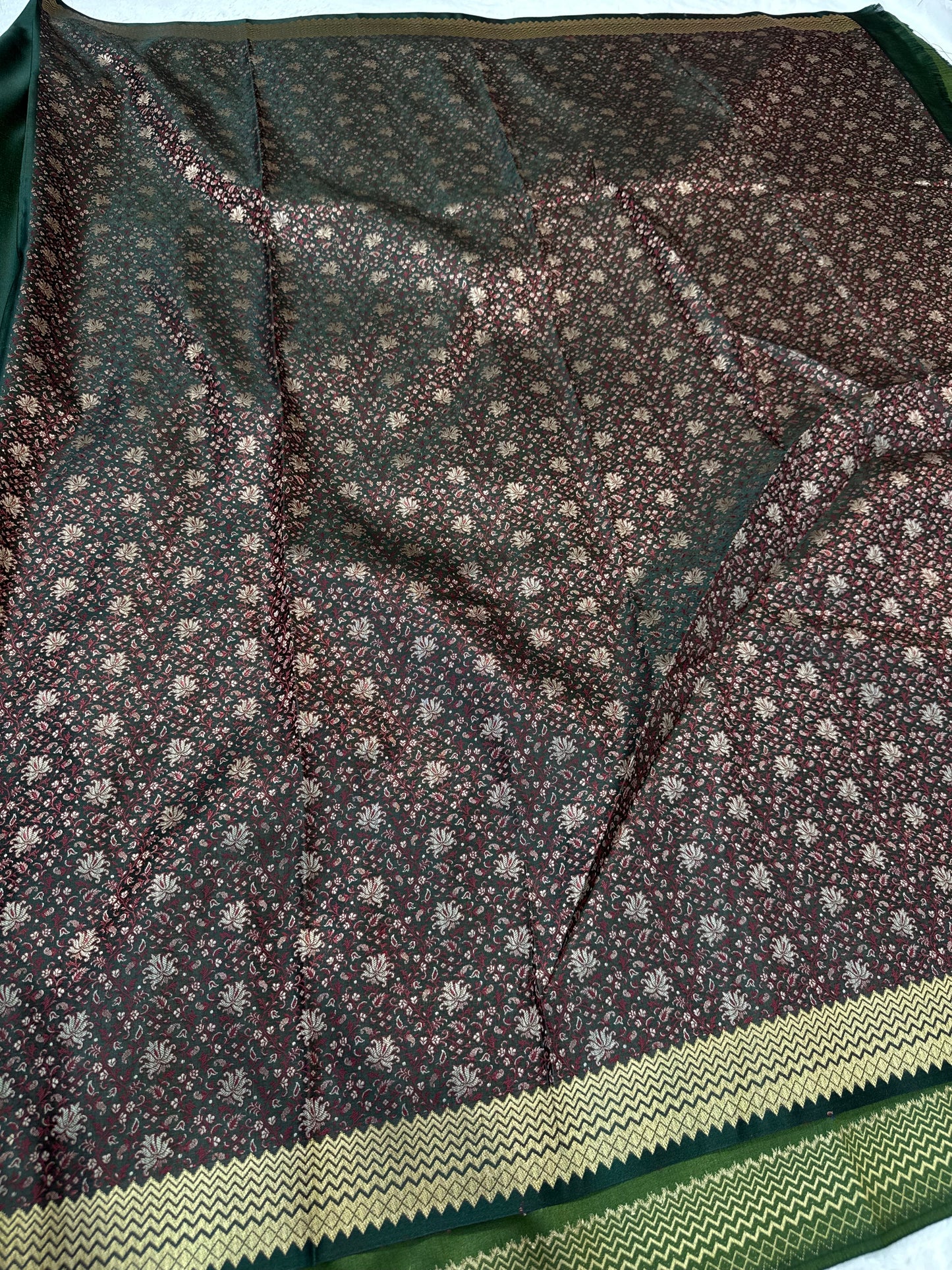 Bottle green shade mashru silk premium Banarasi silk Saree