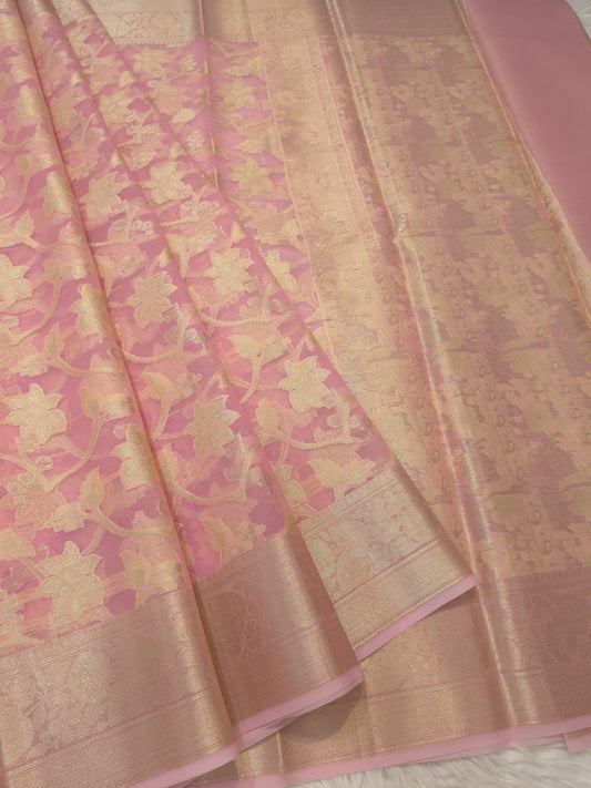 Pink shade kora organza Banarasi saree