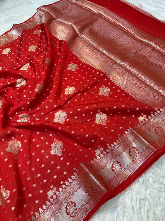 Red shade  Raw mango soft silk banarasi saree