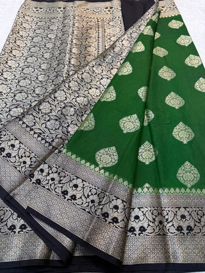 Bottle green black shade Dupion Silk premium Banarasi Saree
