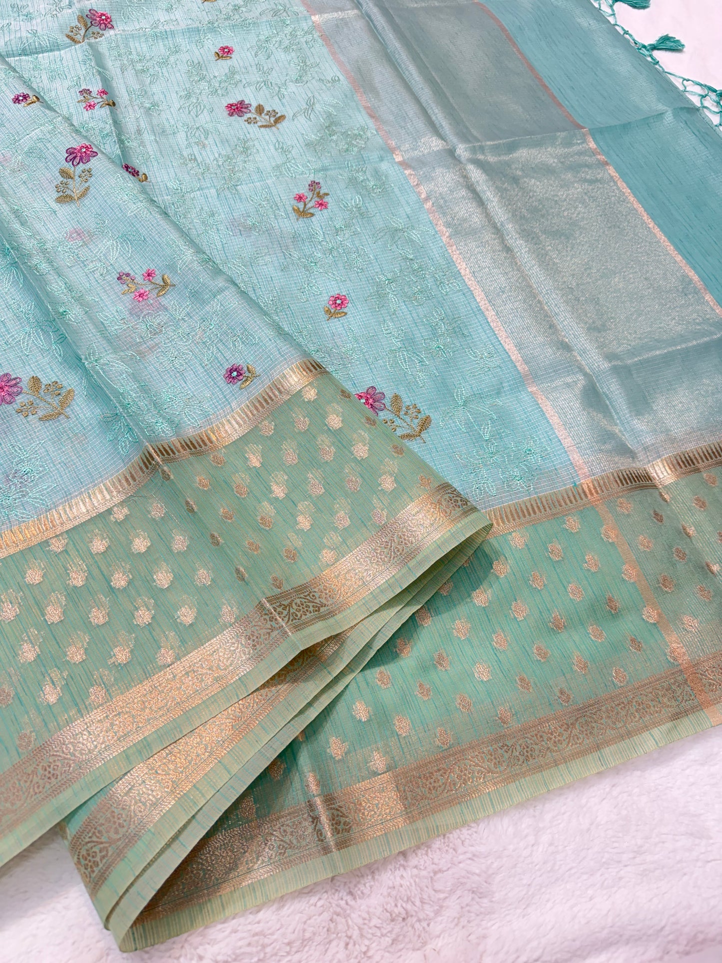 Turquoise shade kota designer embroidery Banarasi saree