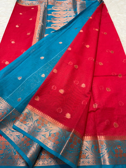 Red Sea green shade georgatte Banarasi saree