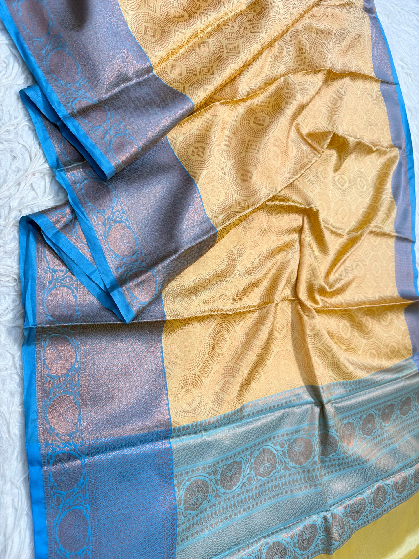 Beige firozi shade premium soft silk Banarasi saree