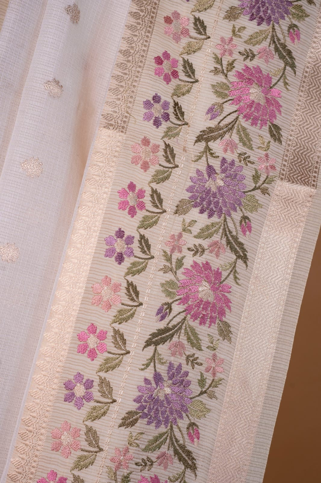 White shade kota designer embroidery premium Banarasi saree