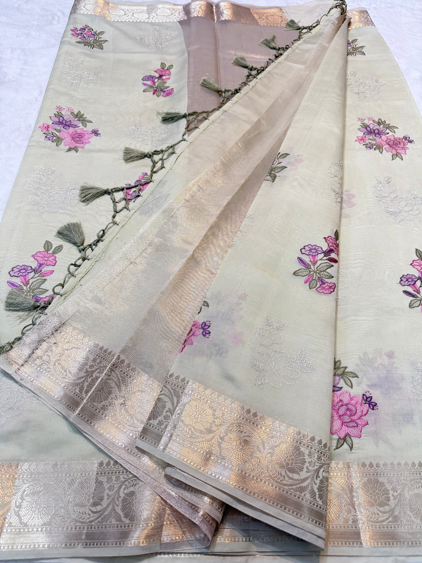 Pista green shade soft silk designer  premium embroidery Banarasi saree