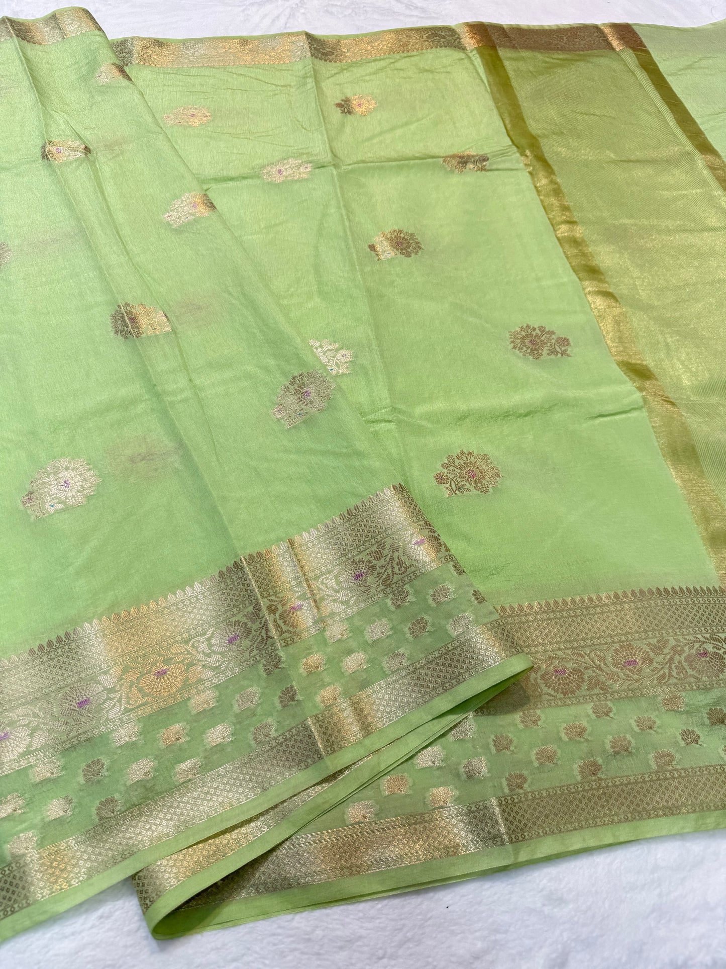 Pista green shade raw mango  premium Banarasi saree