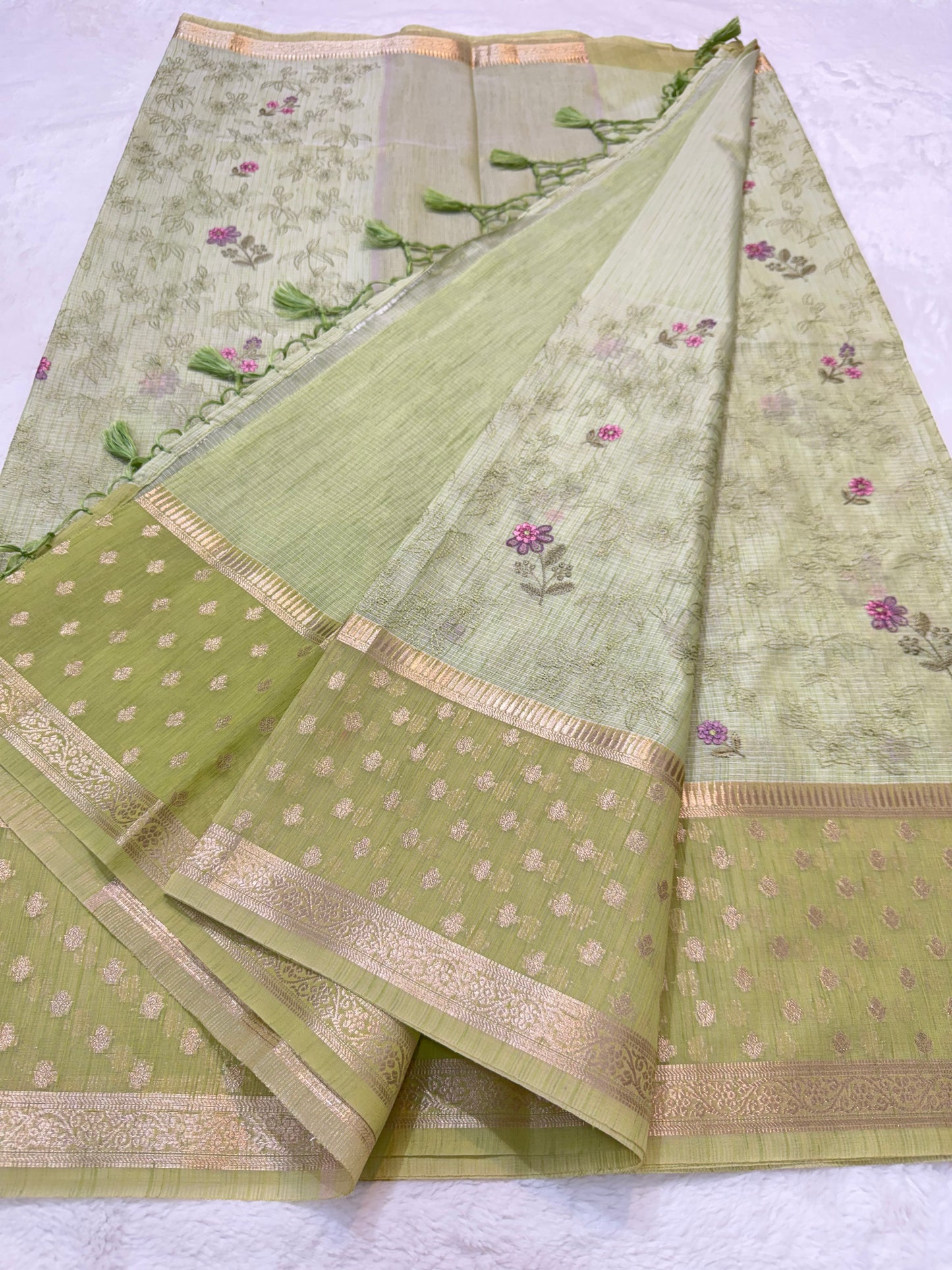 Pista green shade kota designer embroidery Banarasi saree