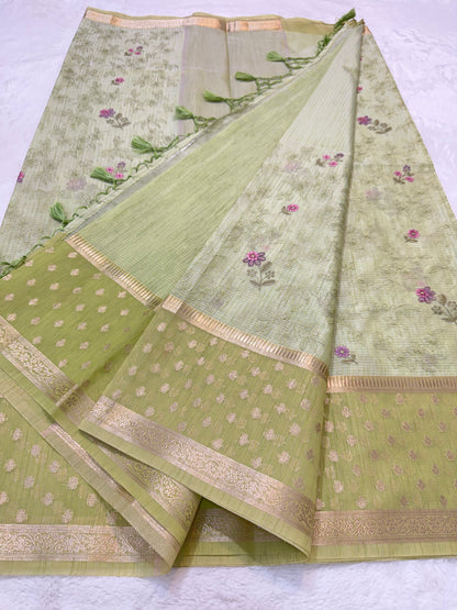Pista green shade kota designer embroidery Banarasi saree