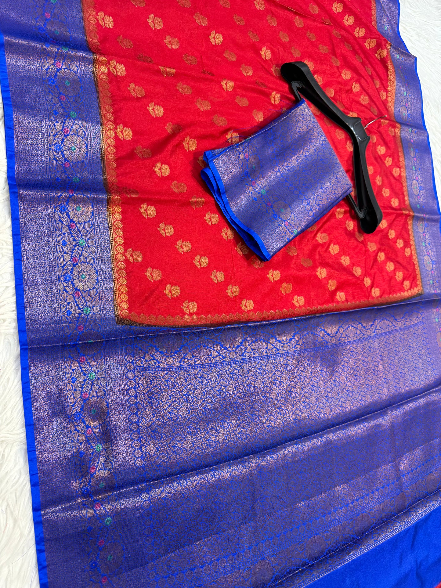 Red royal blue shade Dupion Silk premium Banarasi Saree
