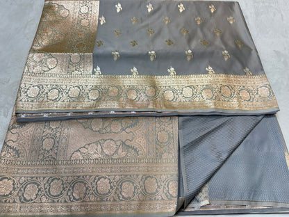 Gray shade satan katan premium Banarasi silk Saree