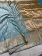 Powder blue shade satan katan premium Banarasi silk Saree