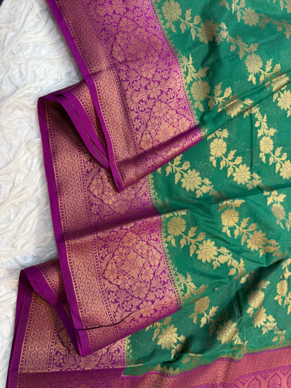 Bottle green & magenta shade georgette Banarasi saree