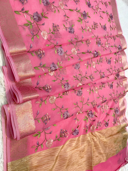 Dusty pink shade kota  embroidery Banarasi saree