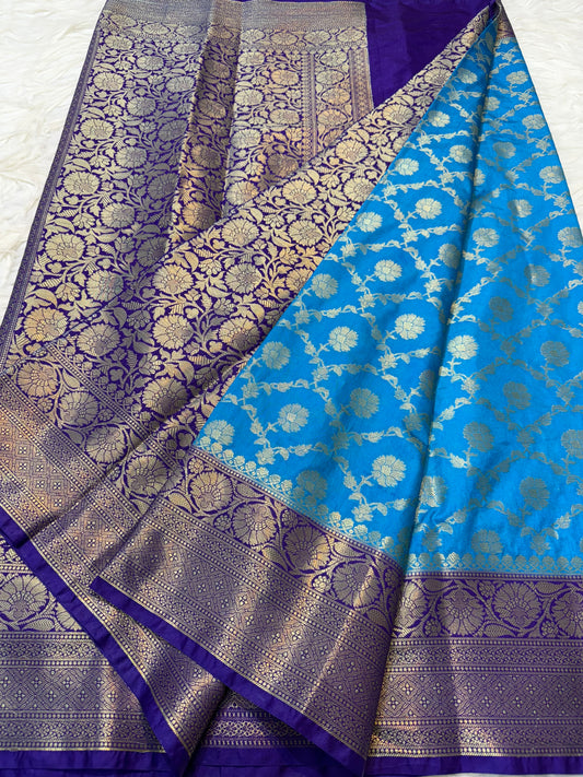 Powder blue nevy shade  Dupion Silk premium Banarasi Saree