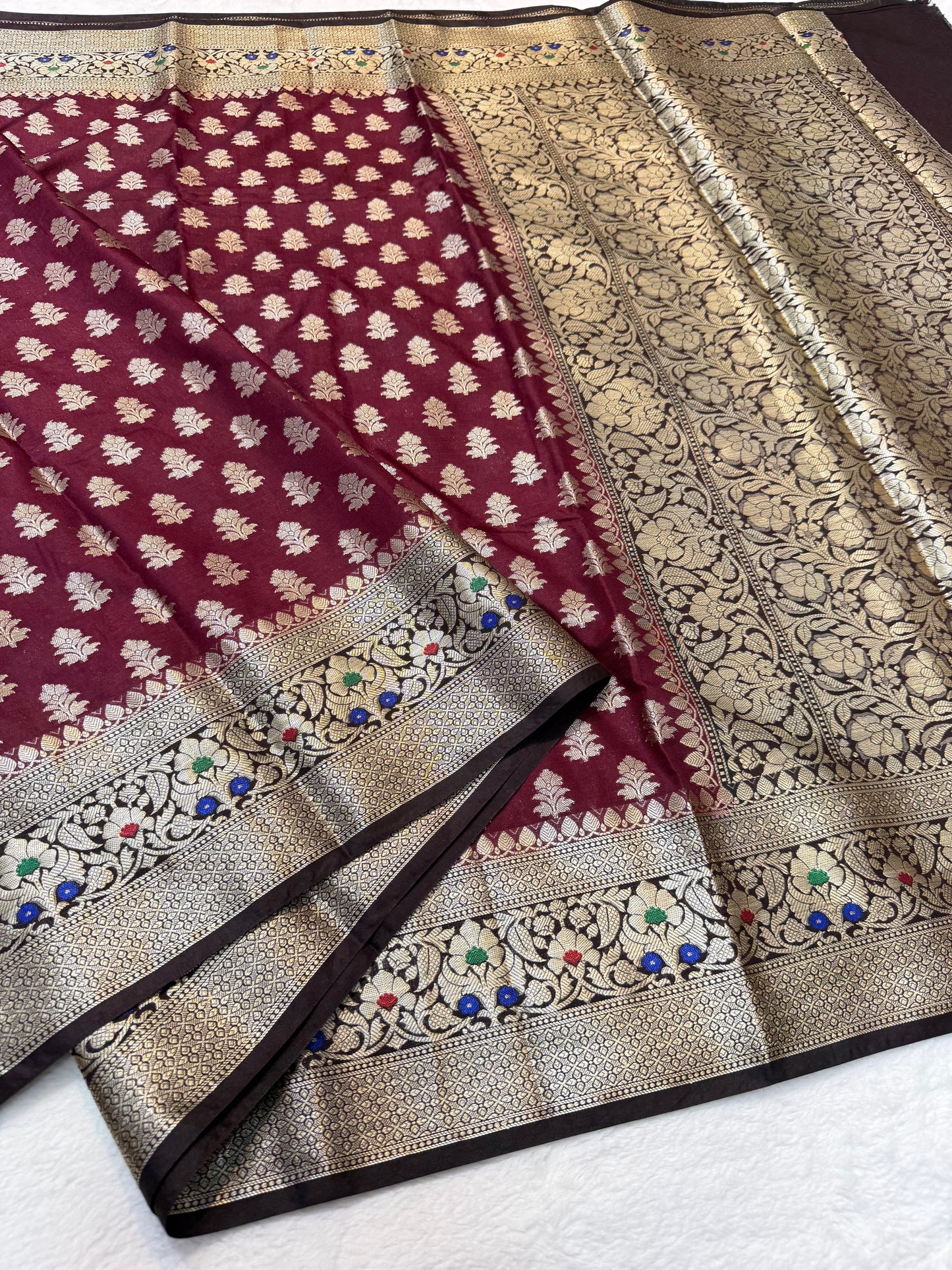 Maroon & black shade  Dupion Silk premium Banarasi Saree