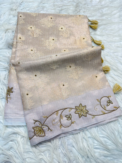 Off white shade tissue kota handwork premium Banarasi saree
