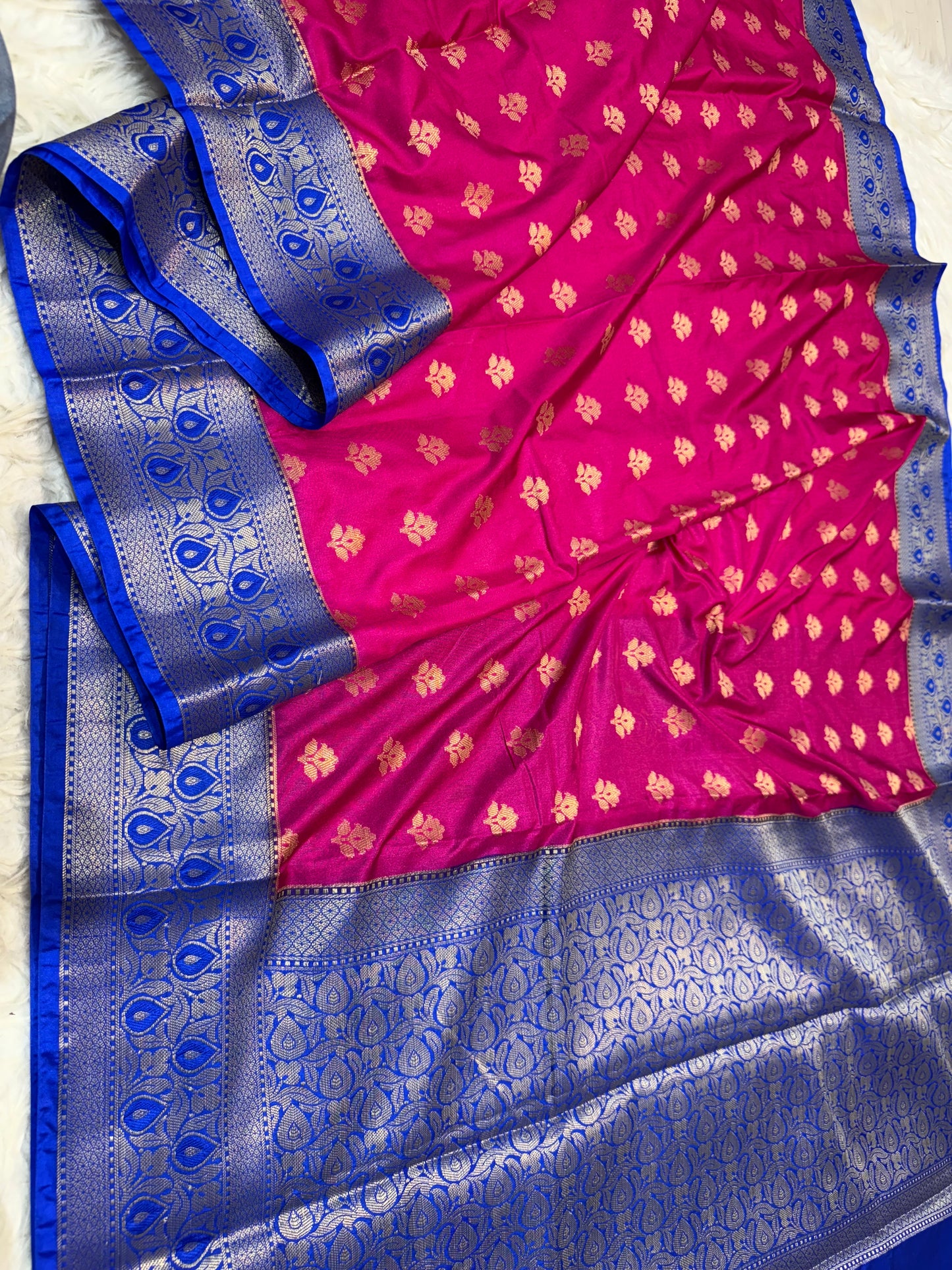 Royal pink royal blue shade Dupion Silk premium Banarasi Saree