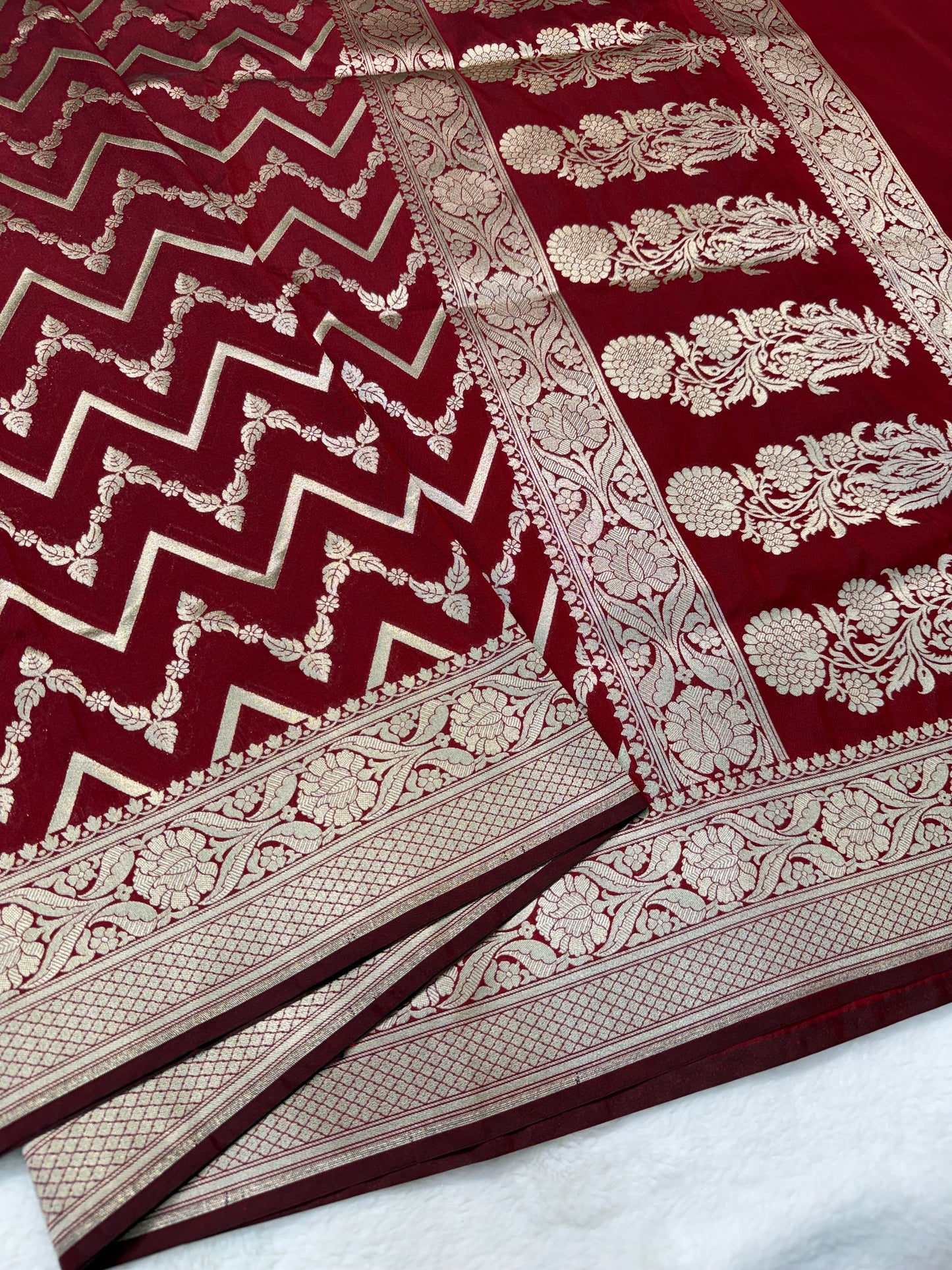 Maroon shade katan Banarasi silk Saree