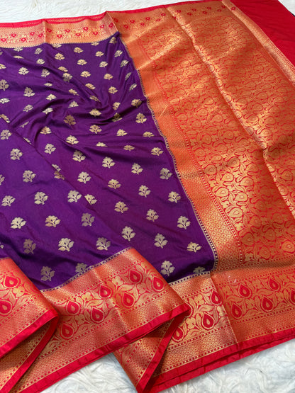 magenta red shade Dupion Silk premium Banarasi Saree