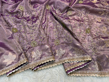 Magenta shade tissue ari & zardosi work designer premium Banarasi saree