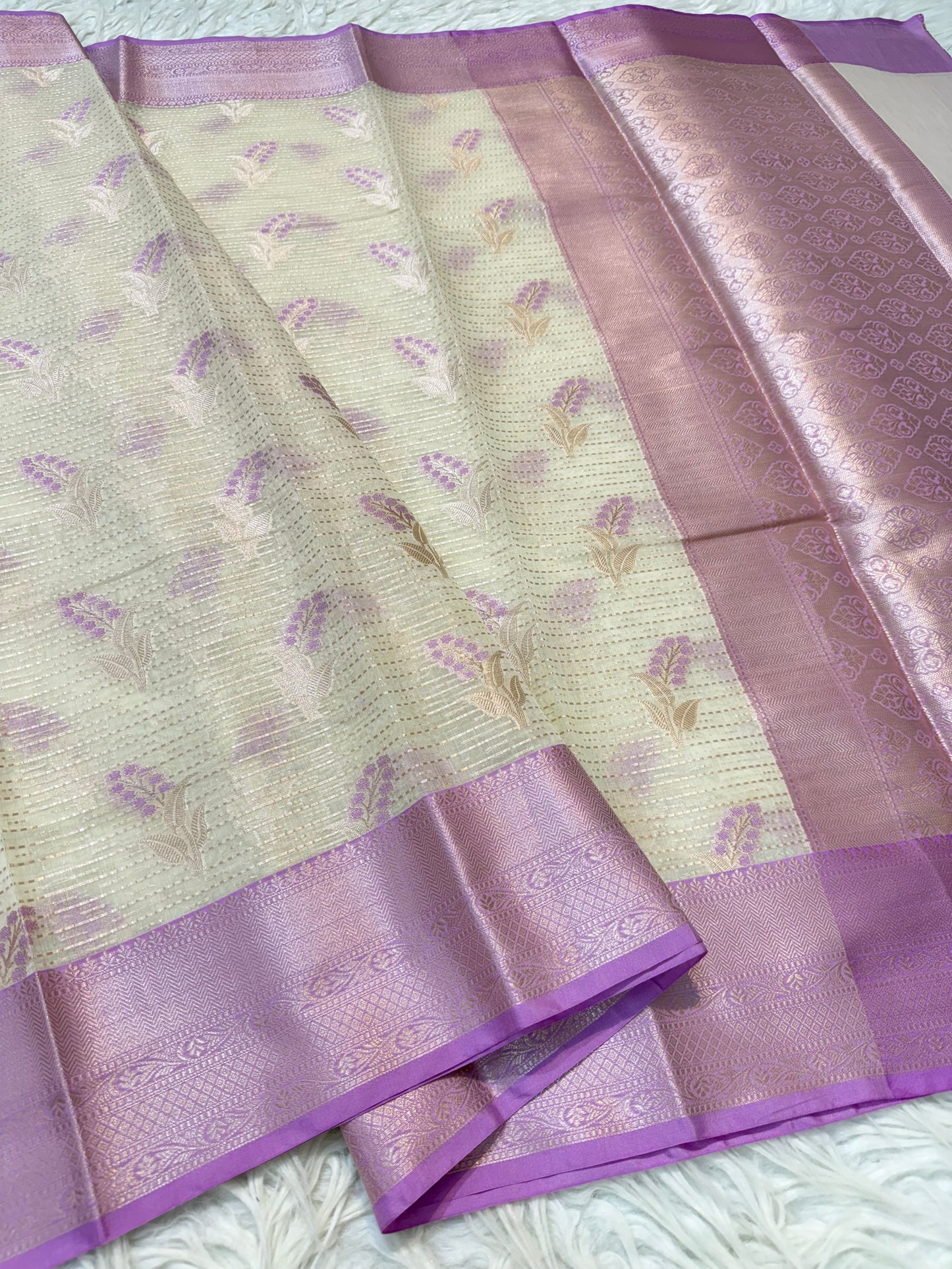 Off white & pink cotton premium Banarasi saree