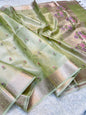 Pista green shade tissue kota embroidery primum Banarasi saree