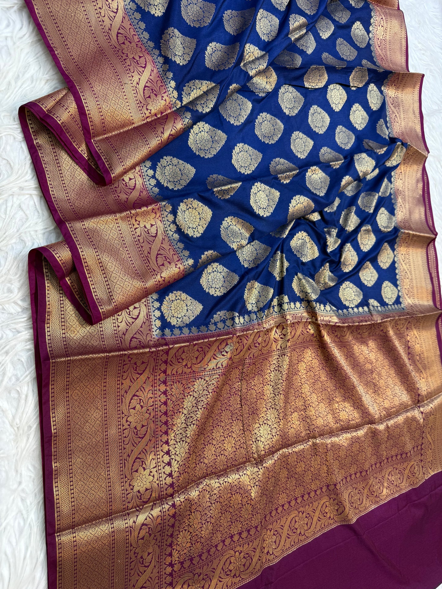 Nevy & maroon shade Dupion Silk Banarasi Saree 