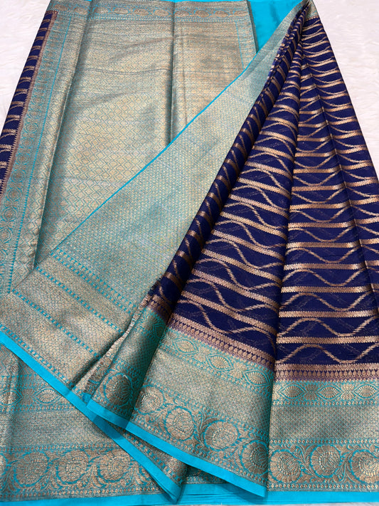 Navy sea green shade georgatte Banarasi saree