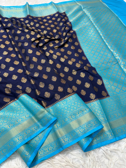 Nevy sea green shade Dupion Silk Banarasi Saree 