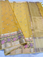 Gold shade cotton kota chickenkari embroidery Banarasi saree