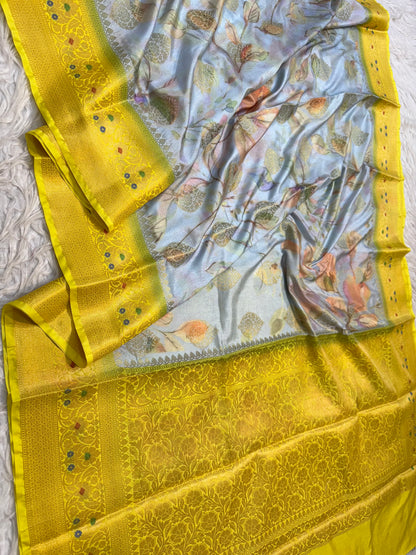 multicolour Dupion silk digital print Banarasi saree