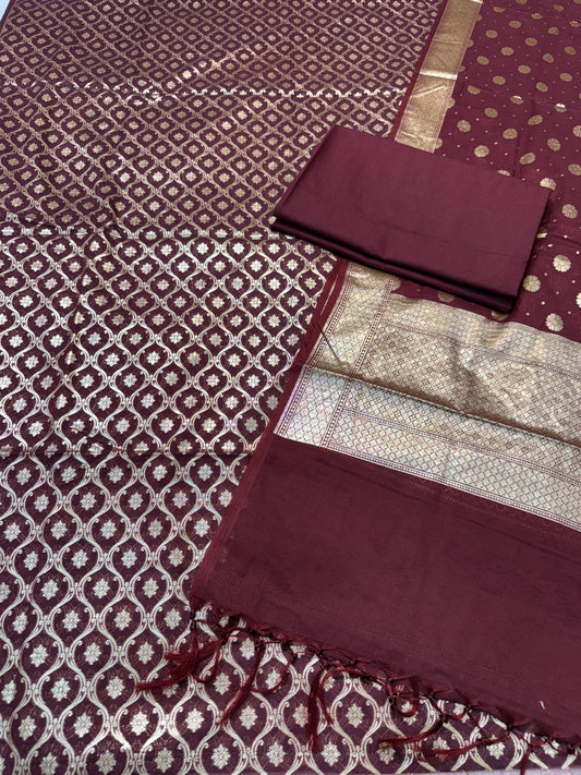 Maroon shade Cotton Silk Banarasi Three Piece suit