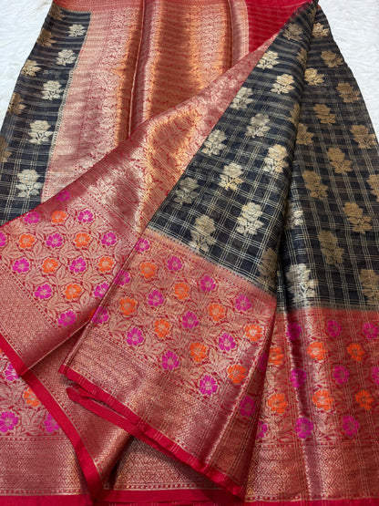 Black red shade warm silk premium Banarasi saree