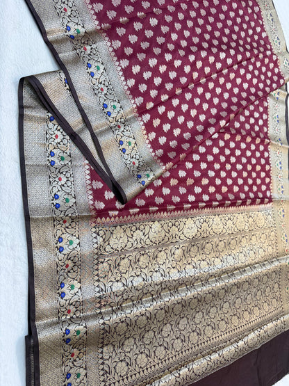 Maroon & black shade  Dupion Silk premium Banarasi Saree
