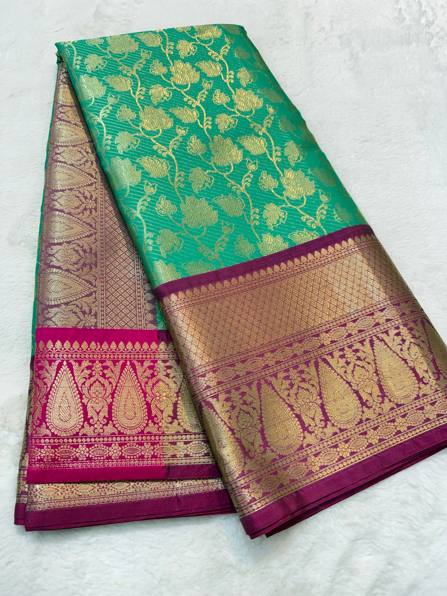 Sea green & magenta shade Kanchi silk premium Banarasi saree