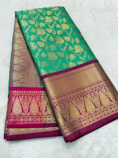 Sea green & magenta shade Kanchi silk premium Banarasi saree