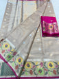 Silver & multicolour shade tissue kota premium paithani border designer banarasi saree