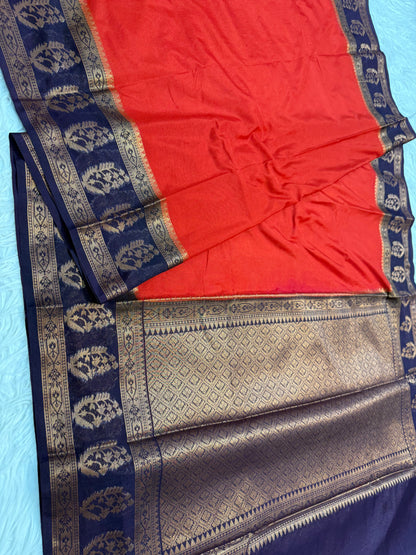 Red & blue shade georgette Banarasi saree
