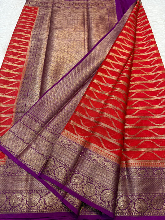 Red magenta shade georgatte Banarasi saree