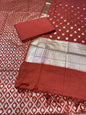 Cherry  Cotton Silk Banarasi Three Piece suit