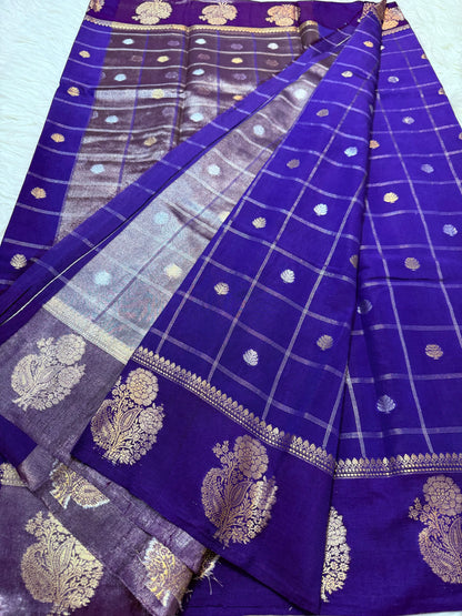 Navy Raw mango soft silk banarasi saree