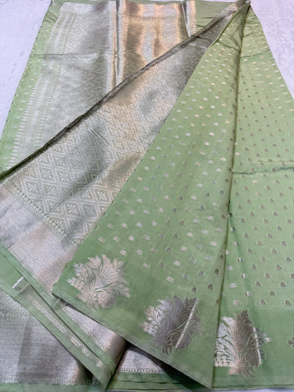 Pista green  shade raw mango premium Banarasi saree