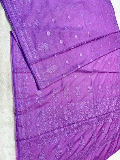 Purple shade cotton kota chickenkari embroidery Banarasi saree